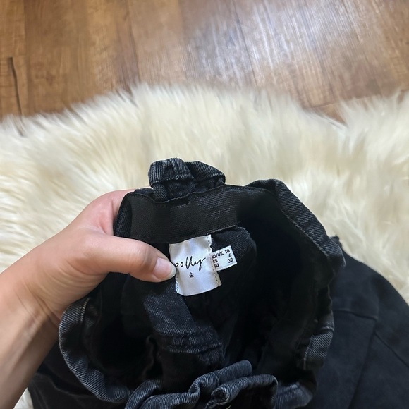 PRINCESS POLLY Open Road Denim Paper Bag Shorts In Washed Black - Picture 4 of 5